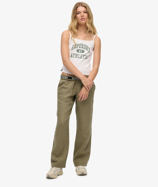 Superdry Damen Leinenhose mit Kordelzug Kaki - Größe: 36 von Superdry