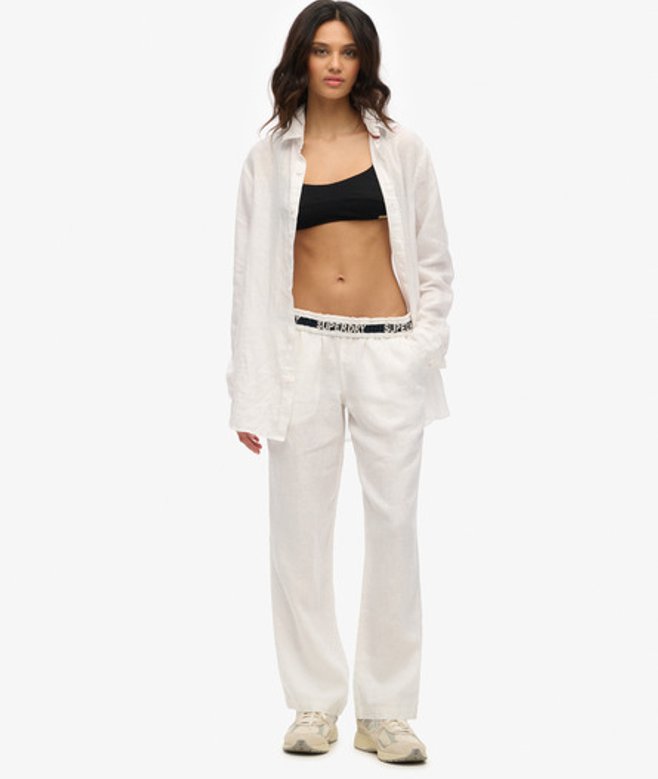 Superdry Women's Leinenhose mit Kordelzug Weiß - Größe: 42 von Superdry