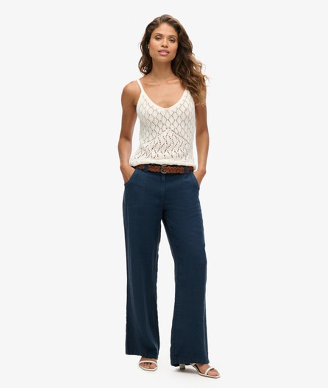 Superdry Damen Leinenhose mit Niedriger Leibhöhe Marineblau - Größe: 38 von Superdry