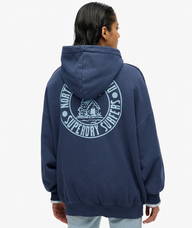 Superdry Women's Lo-fi Outdoor Hoodie in Übergröße Marineblau - Größe: 38 von Superdry