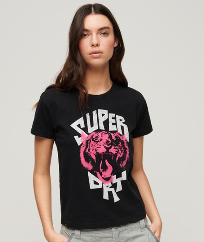 Superdry Damen Lo-fi Rock T-shirt mit Grafik Schwarz - Größe: 36 von Superdry
