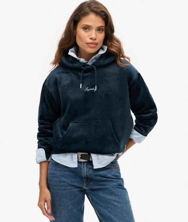 Superdry Damen Locker Geschnittenes Country Club Velours-hoodie Blau - Größe: 44 von Superdry