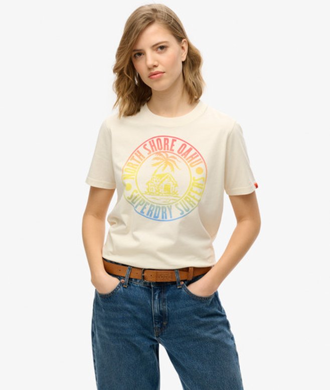 Superdry Damen Locker Geschnittenes Lo-fi Outdoor-t-shirt Cream - Größe: 36 von Superdry