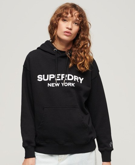 Superdry Damen Locker Geschnittenes Sport Luxe Hoodie Schwarz - Größe: 38 von Superdry