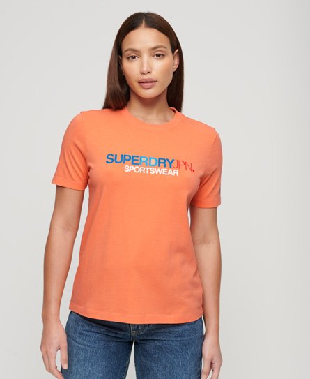 Superdry Women's Locker Geschnittenes Sportswear-T-Shirt mit Logo Koralle - Größe: 36 von Superdry