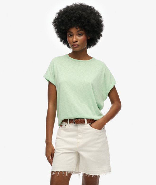 Superdry Damen Locker Geschnittenes Studios T-shirt Grün - Größe: 34 von Superdry