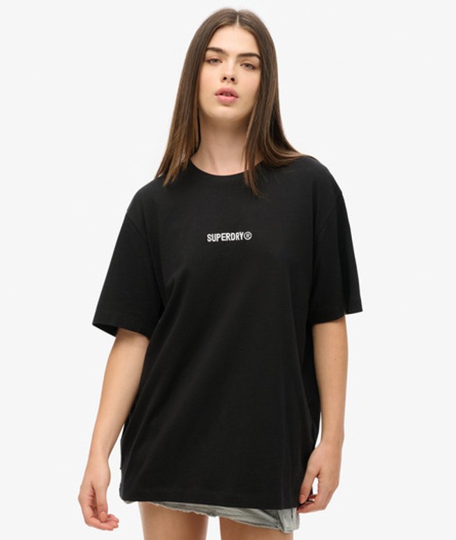 Superdry Damen Schwarz Locker Geschnittenes T-Shirt mit Mikro-Logo, Größe: XL von Superdry
