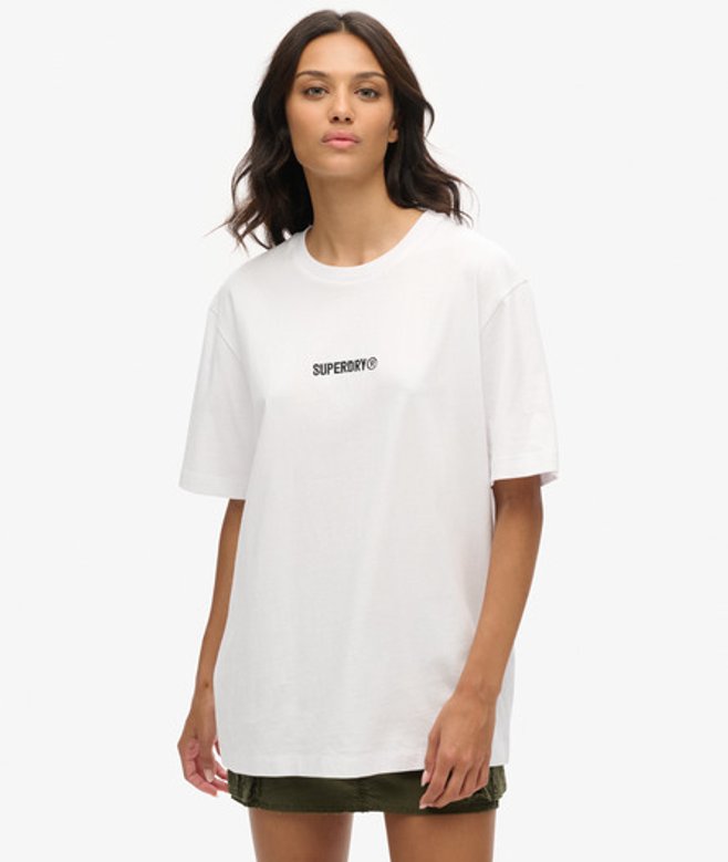 Superdry Damen Weiß Locker Geschnittenes T-Shirt mit Mikro-Logo, Größe: XL von Superdry