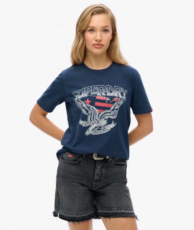 Superdry Damen Locker Geschnittenes T-shirt mit Verzierung im College-stil Marineblau - Größe: 40 von Superdry