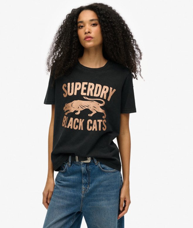 Superdry Damen Locker Geschnittenes T-shirt mit Verzierung im College-stil Schwarz - Größe: 40 von Superdry
