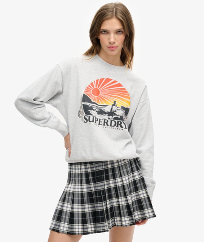 Superdry Damen Locker Geschnittenes Travel Souvenir Sweatshirt Grau - Größe: 36 von Superdry