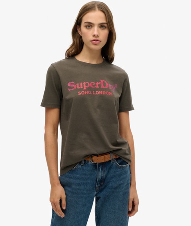 Superdry Damen Locker Geschnittenes Venue Metallic T-shirt Black - Größe: 44 von Superdry
