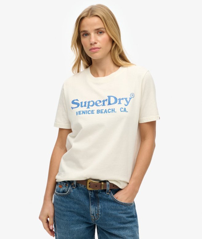 Superdry Damen Locker Geschnittenes Venue Metallic T-shirt White - Größe: 44 von Superdry
