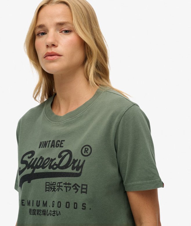 Superdry Damen Locker Geschnittenes Vintage Logo T-shirt mit Verzierung Green - Größe: 36 von Superdry