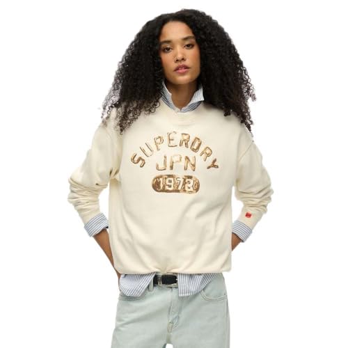 Superdry Damen Locker geschnittenes Sweatshirt mit Verzierung im College-Stil Creme 36 von Superdry