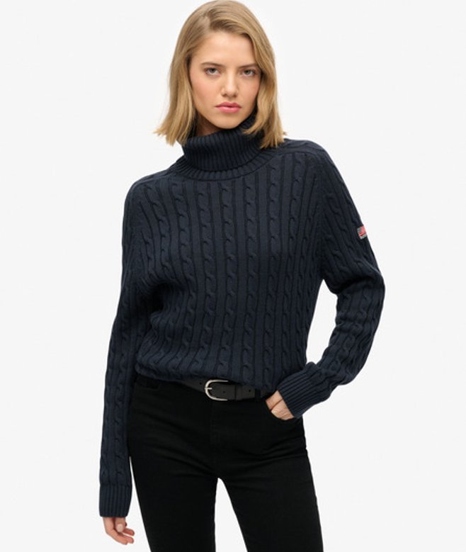 Superdry Damen Lockerer Zopfmuster-rollkragenpullover Navy - Größe: 42 von Superdry