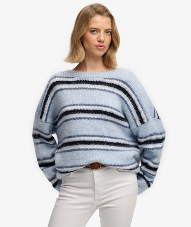Superdry Damen Lockerer Strickpullover mit Streifenmuster Blue - Größe: 40 von Superdry