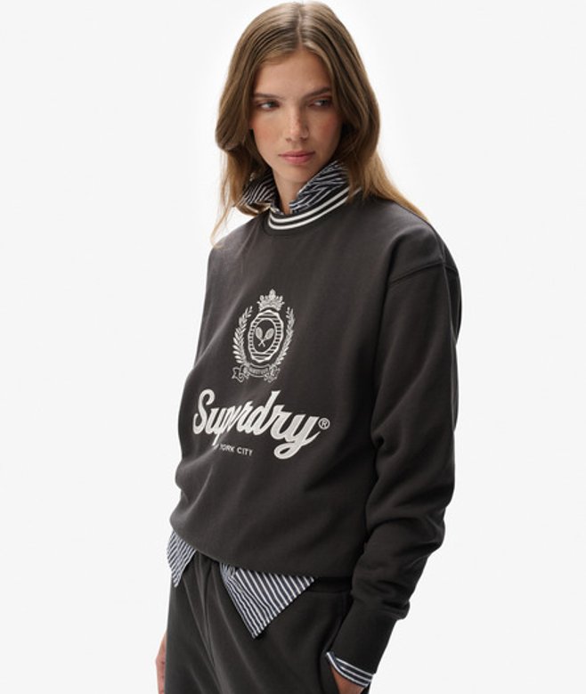 Superdry Damen Lockeres Country Club Sweatshirt mit Rundhalsausschnitt Black - Größe: 38 von Superdry