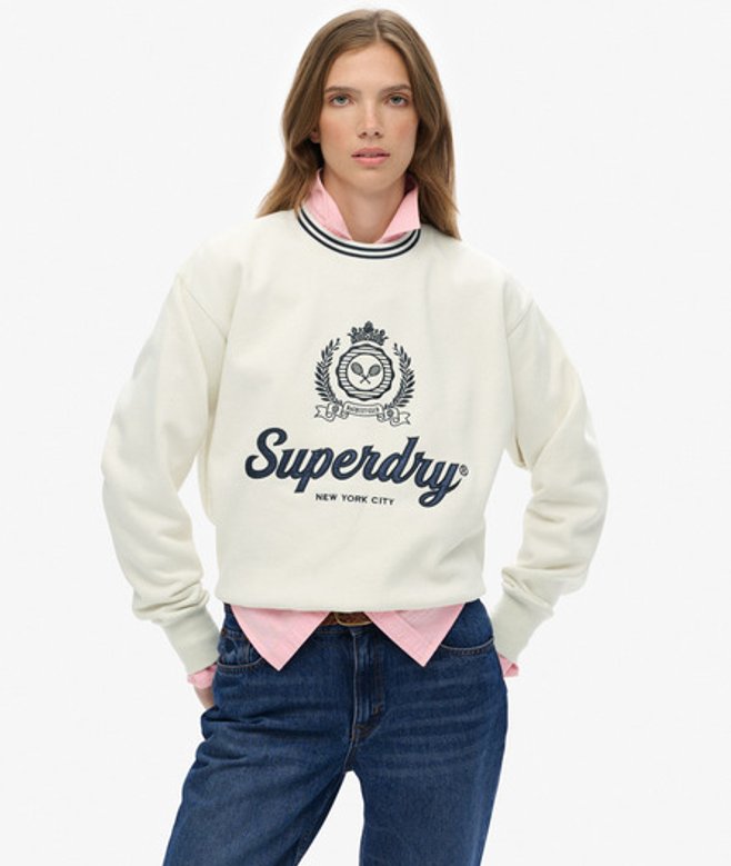 Superdry Damen Lockeres Country Club Sweatshirt mit Rundhalsausschnitt White - Größe: 44 von Superdry