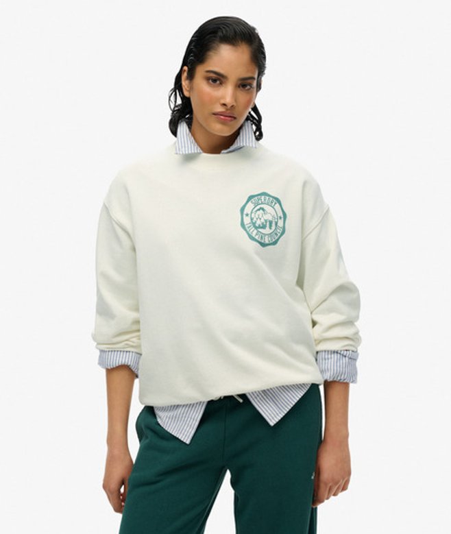 Superdry Damen Lockeres Lo-fi Outdoor Sweatshirt mit Rundhalsausschnitt Creme - Größe: 34 von Superdry