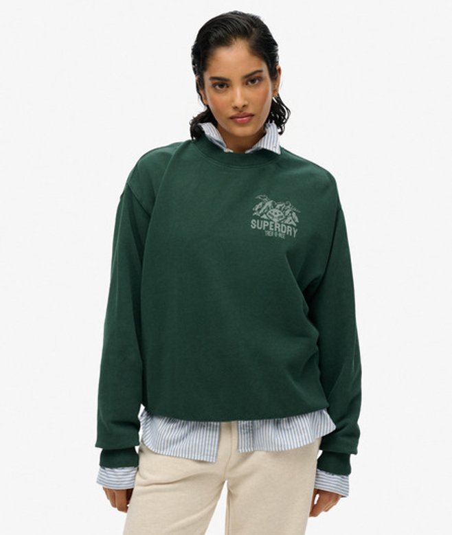 Superdry Damen Lockeres Lo-fi Outdoor Sweatshirt mit Rundhalsausschnitt Grün - Größe: 44 von Superdry