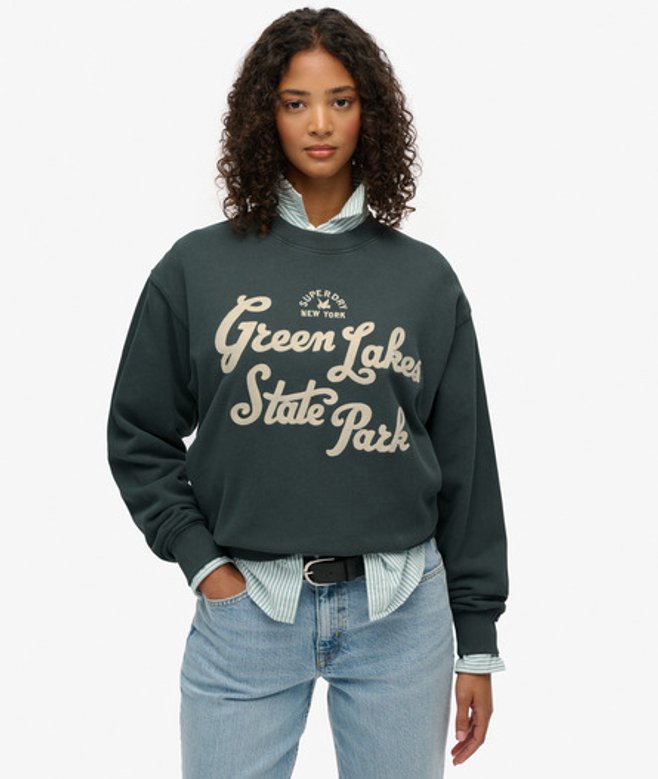 Superdry Damen Lockeres Lo-fi Outdoor Sweatshirt Green - Größe: 40 von Superdry
