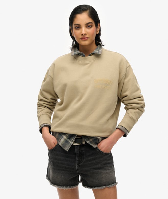 Superdry Damen Lockeres Sport Luxe Sweatshirt mit Rundhalsausschnitt Beige - Größe: 40 von Superdry