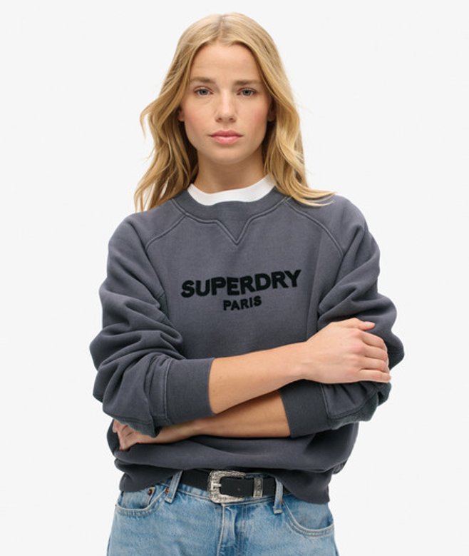 Superdry Damen Lockeres Sport Luxe Sweatshirt mit Rundhalsausschnitt Dunkelgrau - Größe: 40 von Superdry