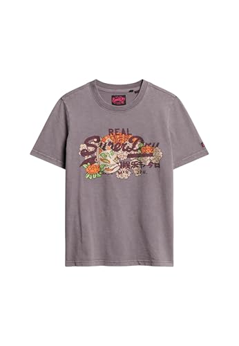 Superdry Damen Lockeres T-Shirt mit Tokyo Vintage Logo Grafikprint Dunkles Felsgrau 34 von Superdry