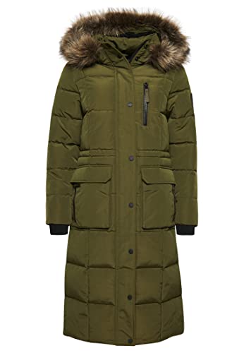 Superdry Damen Longline Faux FUR Everest Coat A4 – gepolstert, Surplus Goods Olive, M von Superdry