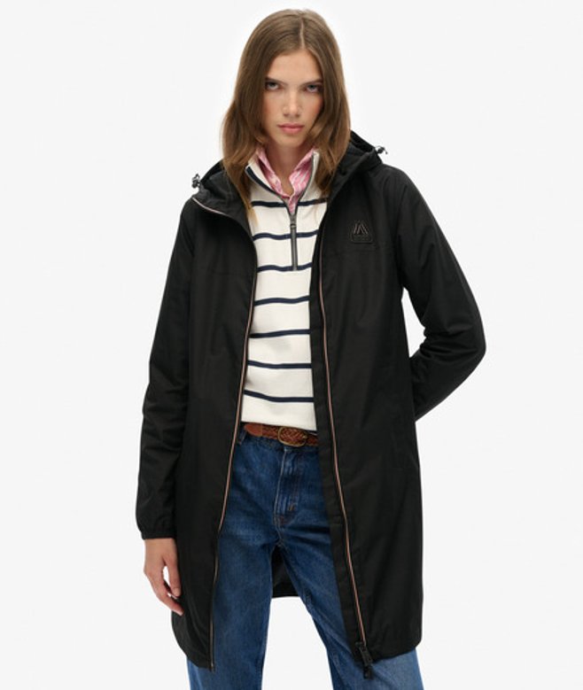 Superdry Damen Longline Tri Windbreaker Jacke Black - Größe: 36 von Superdry