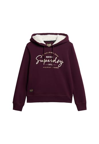 Superdry Damen Luxe Hoodie mit Logo in Metallic-Optik Aubergine 38 von Superdry