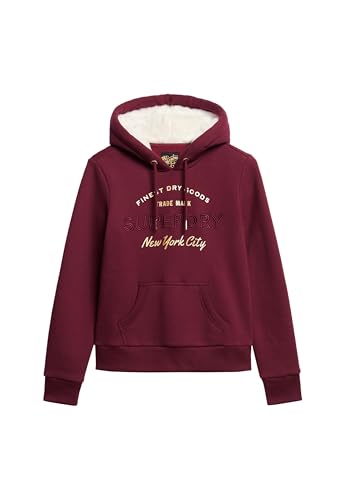 Superdry Damen Luxe Hoodie mit Logo in Metallic-Optik Burgunderrot 44 von Superdry
