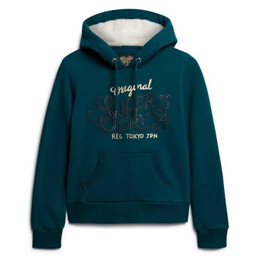 Superdry Damen Luxe Hoodie mit Logo in Metallic-Optik Dunkel Blaugrün 38 von Superdry