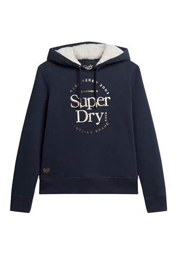 Superdry Damen Luxe Hoodie mit Logo in Metallic-Optik Marineblau 36 von Superdry