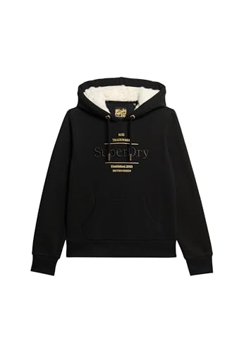 Superdry Damen Luxe Hoodie mit Logo in Metallic-Optik Schwarz 42 von Superdry