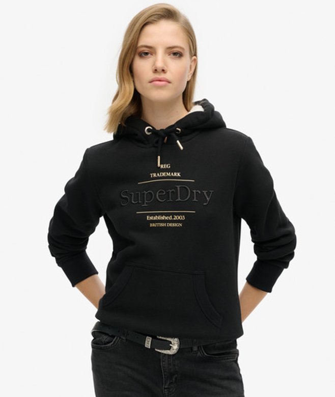 Superdry Damen Luxe Hoodie mit Logo in Metallic-optik Schwarz - Größe: 40 von Superdry