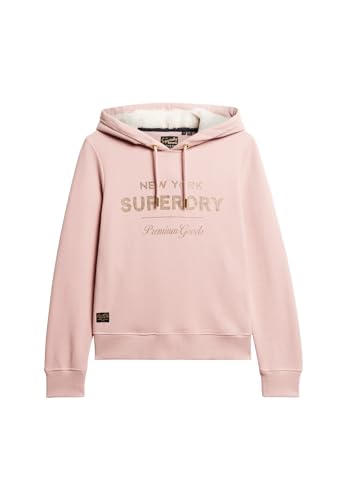 Superdry Damen Luxe Hoodie mit Logo in Metallic-Optik Vintage Blassrosa 34 von Superdry