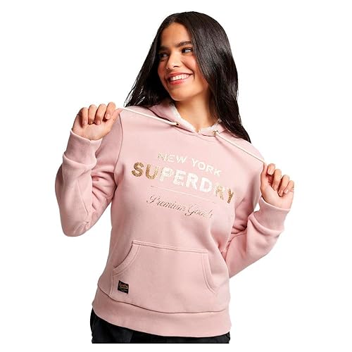 Superdry Damen Luxe Hoodie mit Logo in Metallic-Optik Vintage Blassrosa 34 von Superdry