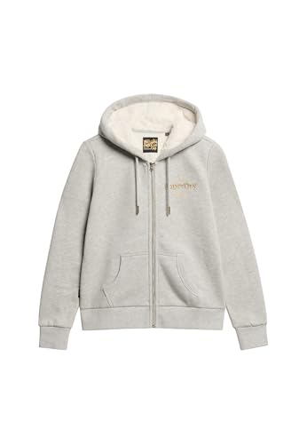 Superdry Damen Luxe Kapuzenjacke mit Logo in Metallic-Optik Bimsstein Beige Meliert 36 von Superdry