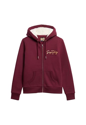Superdry Damen Luxe Kapuzenjacke mit Logo in Metallic-Optik Burgunderrot 38 von Superdry