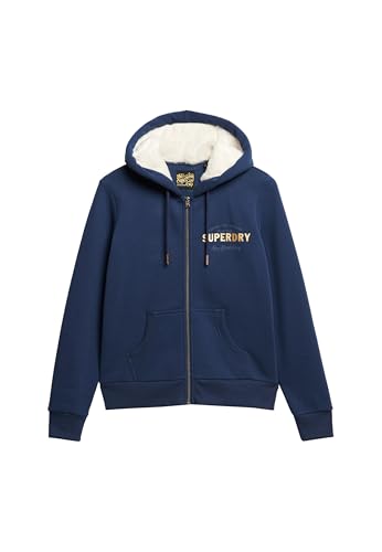 Superdry Damen Luxe Kapuzenjacke mit Logo in Metallic-Optik Sargassoblau 44 von Superdry