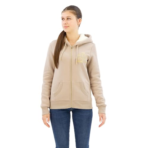 Superdry Damen Luxe Kapuzenjacke mit Logo in Metallic-Optik Warm Grau 38 von Superdry