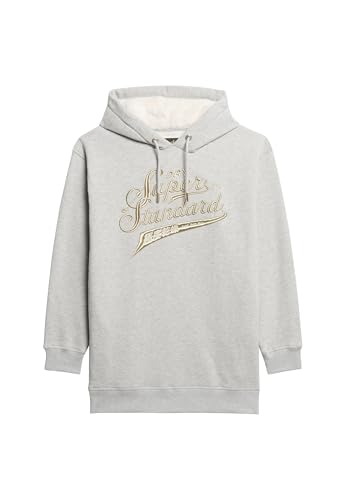 Superdry Damen Luxe Kapuzenkleid mit Logo in Metallic-Optik Bimsstein Beige Meliert 38-40 von Superdry