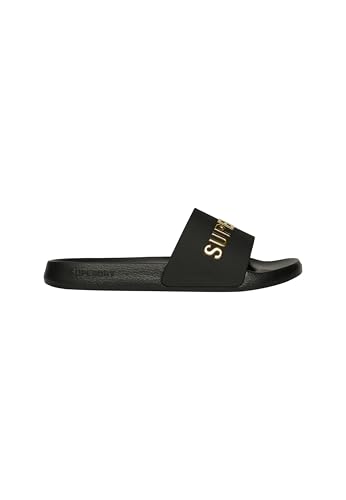 Superdry Damen Luxe Logo Pool Slide Sandal, Black Gold, 38 EU Superdry Damen Luxe Logo Pool Slide Sandal, Black Gold, 38 EU von Superdry