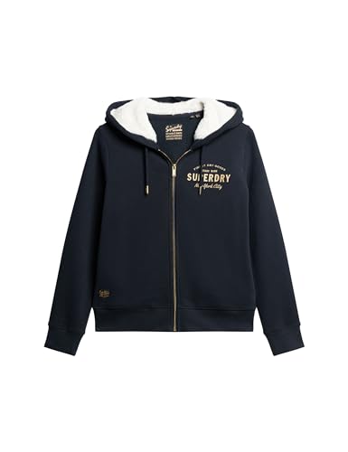 Superdry Damen Luxe Metallic Kapuzenjacke mit Logo Finster Marineblau 40 von Superdry