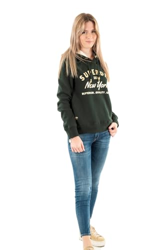 Superdry Damen Luxe Hoodie mit Logo in Metallic-Optik Akademie Dunkelgrün 36 von Superdry