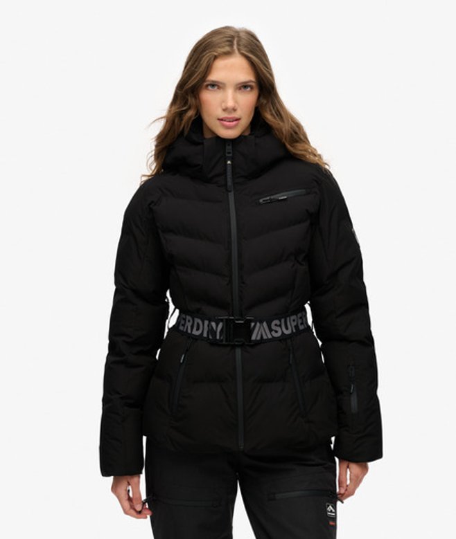 Superdry Damen Luxe Ski Steppjacke mit Gürtel Black - Größe: 38 von Superdry