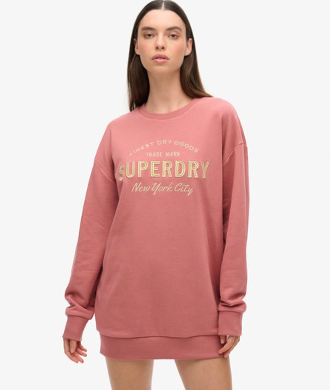 Superdry Damen Luxe Sweatkleid mit Metallic-logo Pink - Größe: 38-40 von Superdry