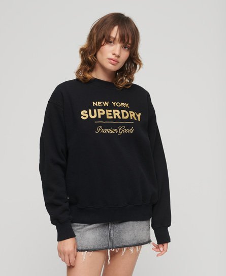 Superdry Women's Luxe Sweatshirt mit Logo in Metallic-Optik Schwarz - Größe: 42 von Superdry